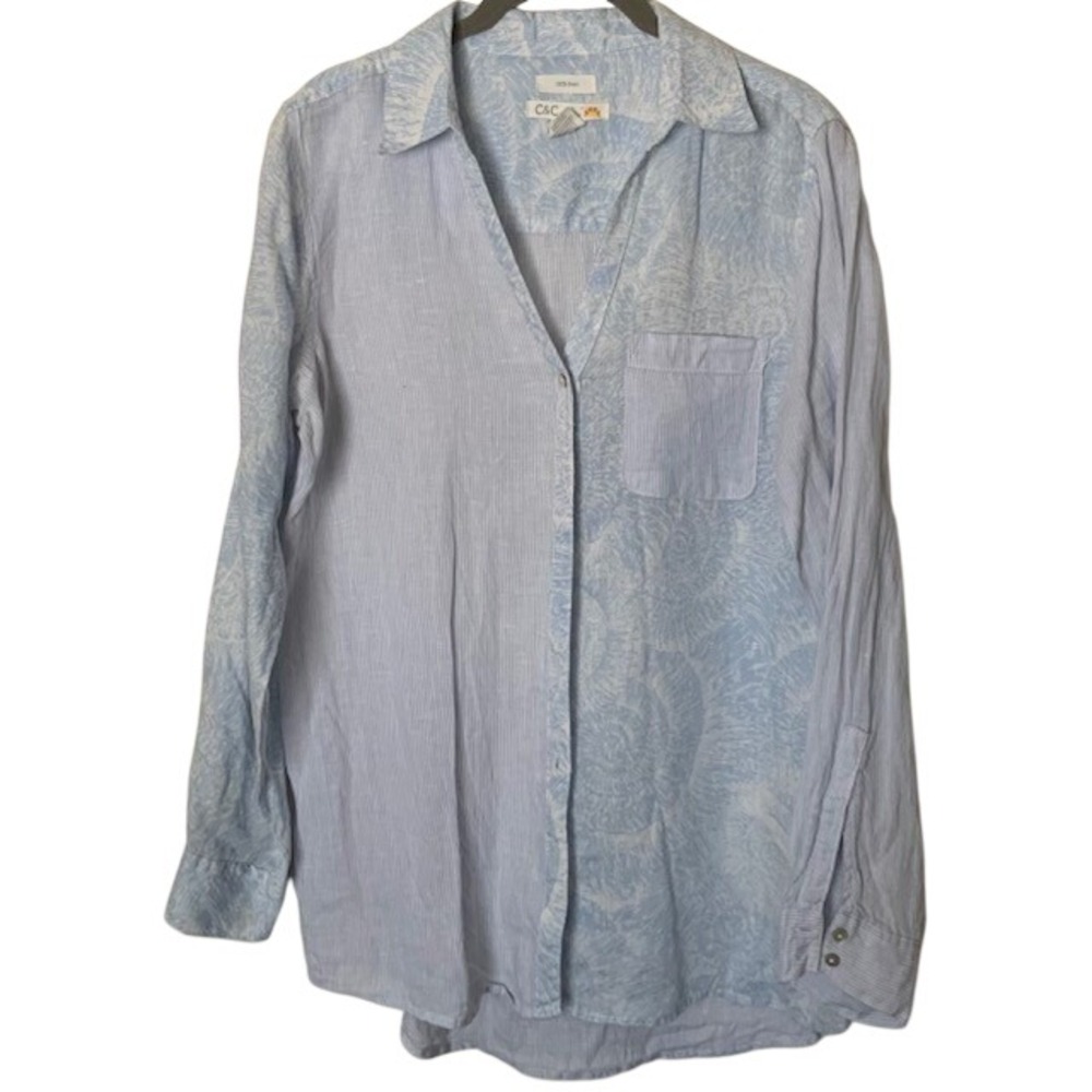 C&C California 100% Linen Button Up Shirt EUC Boho Coastal Minimalist Lagenlook